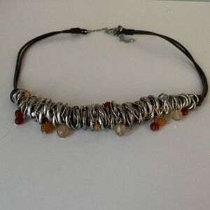 Vintage J.Jill necklace- silver with beads, on cord.